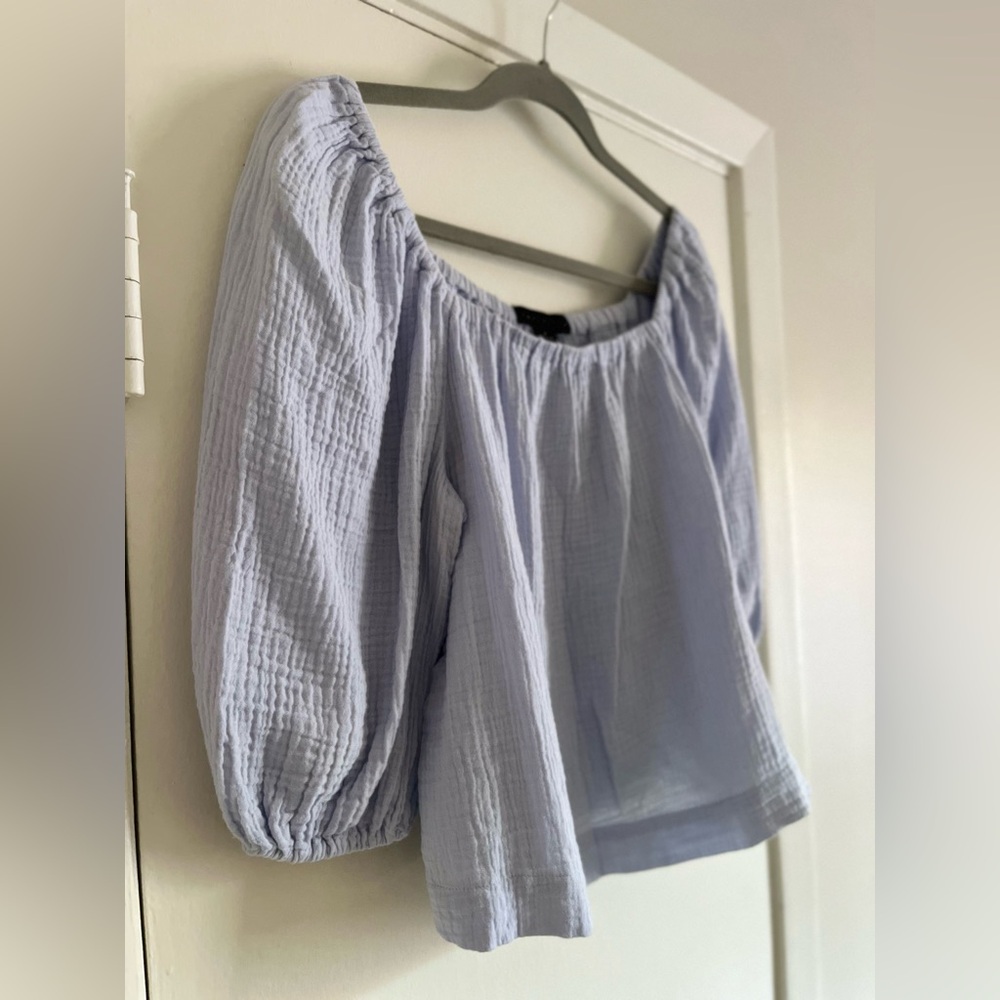Blue Gauze Square-Neck Blouse - Picture 4 of 5